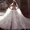 2023 Plus -Größe Hochzeit Perlenkleider Brautkleider Langarm Langarm Kristall Spitze applizierte Pailletten Vestidos de Novia Arabisch ASO EBI LUFTEN