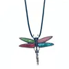 Pendant Necklaces Natural Abalone Shell Necklace Retro Dragonfly Shape Leather Cord DIY Making Jewelry Small Accessories