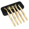 Tools Quewel 5pcs Professional Eyelash Tweezers Stainless Steel Volume Lashes Extension Tweezers Antistatic Excellent Closure