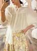 Blusas de mujer, camisas de oficina de inspiración Bohemia para mujer, botones de estilo francés, detalles de pliegues, elegante para mujer, blusa de verano, camisa de algodón