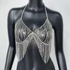 Women's Tanks Crystal Rhinestone Sexy Women Crop Top Harness Clubwear Party Tassel Halter See Through Backless Camis Festival Rave Tank Tops