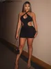 Abiti per feste Halter tagliata BodyCon Dress Sexy Short Summer Des Women 2022 Abiti da night club mini da festa mini senza schienale Green Black T230602