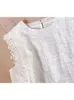 Camicette da donna Lamptrip Unique Vintage Summer Circle Embroidery Lace Stitch O-Collo Kawaii senza maniche Shirring Tank Shirt Mori Girl Beach Top