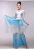 Abbigliamento da palcoscenico Zai Shui Yi Fang Sky Blue Gradienta Chiffon Costume da ballo Folk classico Ventaglio moderno e ombrello