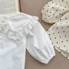 Çocuk Gömlekler Milancel Bahar Bebek Giysileri Toddler Kızlar Bluz Peter Pan Yaka Base Tops 230601