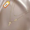 En gros 18k Plaqué Or En Acier Inoxydable double croix pendentif collier clavicule chaîne bijoux de mode pour femmes