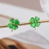 Stud New Green Opal Four Leaf Clover Charm Women Studek Elegancki symbol Lucky Biżuter