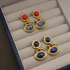 Kolczyki Dangle Vintage Blue Stone Stud Bizantyjski styl średniowieczny sąd w stylu retro akcesoria