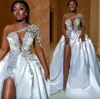 EBI African ASO Sexy High Split Wedding Dresses A Line One Shoulder Beaded Appliques Keyhole Neck Slit Bridal Gowns Plus Size Robes Custom Made ppliques