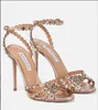 Aquazzura オリンピア サンダル品質デザイナー靴ヒール レディース サンダル ヒール ギャツビー スリング サテン パーティー ウェディング ドレス ヒール セクシーなバック ストラップ レザー 35-43