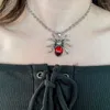 Chains 2023 Spring Stainless Steel Women Pendant Necklace Gothic Red Crystal Spider Short Chain Jewelry Accessories