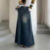 spódnica Reddachic Vintage Bleached Blue Plain Denim Spódnica Maxi ALINE Kobiet Raw Rem Long Dżinsy Sukienka Szybkie damie ubrania Y2K