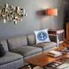 Kissen-Anker-Emblem auf blauen Streifen, Bezüge für Sofa, Zuhause, dekorativ, nautisch, Segeln, Seemann, quadratischer Überwurf, 45 x 45 cm