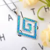 Pendant Necklaces Fire Blue Opal Big Square Necklace Pendants Fashion Jewelry For Women Girls Drop