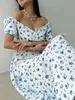 Robes décontractées basiques femmes robe d'été en mousseline de soie élégant imprimé floral Vintage Long Maxi avec fentes latérales Sexy pour les femmes 230601