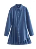 Casual Jurken YENKYE 2023 Vrouwen Marineblauw Gestreepte Korte Shirt Jurk Vintage Lange Mouw Zoom Box Plooi Vrouwelijke Asymmetrische