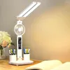 Bordslampor LED -skrivbordslampa med fläkt Multifunktion Touch Night Light Pen Holder Laddningsbara fans för att studera Lampe de Bureau