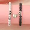 Bracelets porte-bonheur Fnixtar 5 paires/lot perles d'agate turquoise coeur magnétique bricolage barre en acier inoxydable Bracelet amoureux Couple bijoux cadeaux