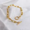 New Fashion 18K Gold Plated Handmade U Shaped Necklace Bracelet Jewelry Set Stainless Steel Waterproof Thick Liked U Shape Chain