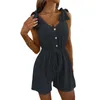 Vrouwen Jumpsuits Vrouwen Plus Size Witte Knop Jumpsuit Zomer Casual Solid Lace-up Playsuit Sexy Off Shoulder Riem Tuniek Bodysuit Overalls