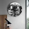 Relógios de parede Animal de fazenda Cavalo Relógio preto e branco Design moderno Decoração de sala de estar Relógio mudo Decoração de interiores de casa