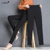 Pantalones de mujer Capris Casual cómodo ultrafino llama con cintura elástica de alta tensión decoración de bolsillo pantalones tobilleros en burdeos y negro P230602