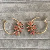 Hoop Earrings Gorgeous Gold Color Plating Orange Red Stone Decorated Statemenet Floral For Women Girl Casual Party Annivsersary