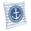 Kudde Anchor Emblem på Blue Stripes Cover Soffa Home Decorative Nautical Sailing Sailor Square Throw Cover 45x45