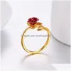 Bande Anneaux Rouge Rose Jardin Fleur Feuilles Anneau Ouvert Redimensionnable Doigt Réglable Pour Les Femmes Saint Valentin Cadeau Bijoux Drop Delivery Dhh9I