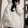 Jaquetas femininas brancas Japonês Kawaii Fofo Casaco Y2k Feminino Aesthetic Fairy Grunge Jaqueta Quente Outwear Ber Ear Capuz Bonito Top