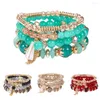 Strand 4Pcs/Set Boho Faux Pearl Tassel Chain Charm Beaded Bracelet Women Jewelry