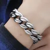 Link Bracelets Stainless Steel Cuban Chain Homme Fold Over Clasp Silver Color Hip Hop Rock Men's Bangles Party Gift Jewelry