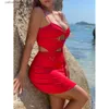 Sukienki imprezowe Seksowne paski spaghetti Krótka sukienka klubowa dla kobiet 2022 Summer Red Bodycon Sukienka wieczorowa Mini Sukienki klubowe T230602