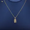 925 Sterling Silver 18k Gold Plated Crystal Zircon Pave Rainbow Teddy Bear Pendant Charm Necklaces With Link Chain