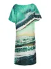 Basic Casual Dresses Large Sized Ladies Women Summer Plus Size V Neck Short Sleeve Wave Print Loose Midi Dress 230601