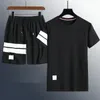 It-Thom Men T-shirts Pure Brown Large Size M-5XL 6XL Loopback Jersey Knit Engineered Summer Wear Stripe Sweatshirt Crewneck Pullover G7