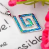 Pendant Necklaces Fire Blue Opal Big Square Necklace Pendants Fashion Jewelry For Women Girls Drop