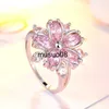 Band Ringen Elegante Mode Sakura Prinses Verlovingsringen voor Bruid Sieraden Romantische Kersenbloesem Zirkoon Dame Ringen J230602