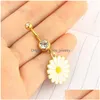 Navel Bell Button Rings Flower Dangle Gold Belly Acciaio inossidabile Curvo Barbell Helix Piercing Kit Anello Gioielli per il corpo Drop Delivery Dhnoo