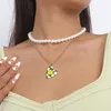 Pendentif Colliers 2 Pcs Multicouche Simulé Chaînes De Perles Ras Du Cou De Mode Bohème Émail Coeur Fleur Collier Pour Les Femmes Cadeau De Fête