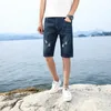 Shorts masculinos Calças jeans de verão Destroyed Ripped Blue Fashion Design jeans Shorts masculinos retos ultrafinos Hombre P230602