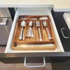 Mainstays Splendent 46 Piece Stainless Steel Flatware Set with Wooden Tray Organizer, silver tableware