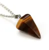 Natural Gemstone Pendant Necklace Party Supplies Crystal Healing Chakra Reiki Silver Stone Hexagonal Prisme Cone Pendulum Charm