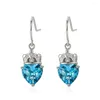 Dangle Boucles D'oreilles Mode Chic Coeur Couronne Bleu Cristal Topaze Pierres Précieuses Goutte Pour Femmes Fille Blanc Or Argent Couleur Bijoux Brincos Cadeaux