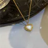 MICCI Wholesale 18K Gold Plated Stainless Steel Jewelry Vintage Return Peach Chunky Heart White Shell Charm Pendant Necklace