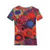 T-Shirt 40–80 kg, Netzstoff, kurzärmelig, O-Ausschnitt, bedrucktes Blumen-T-Shirt, Damen-Sommer-Top P230602