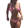 Maillots de bain pour femmes Mode féminine Pink Polka Dot Print Bikini Two Piece Set Sexy Halter High Cut Backless Split Style Maillot de bain Beachwear