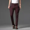 Pants Summer Stripe Pants Men Formal Work Business Wine Red Grey Navy Blue Black Slim Fit Ironfree Korean Trousers Male 3038