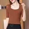 Maglietta da donna Mezza manica scollo quadrato maglia ragazza solido base alta elasticità abbigliamento da ballo semplice maglietta da donna top P230602