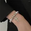 Charm Bracelets Korean Fashion Rhinestone Cross Pendant Bracelet For Women Imitation Pearl Adjustable Party Friendship Jewelry